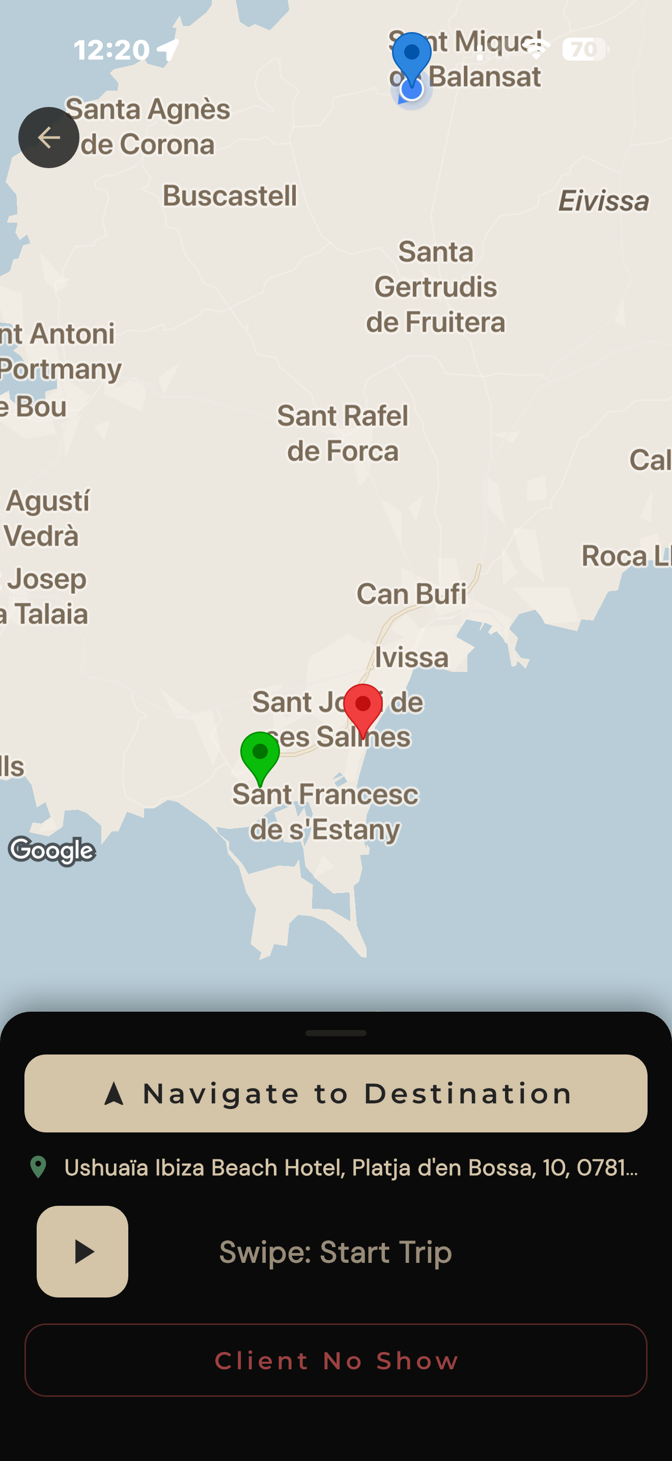 Mapa en tiempo real — navegación al destino